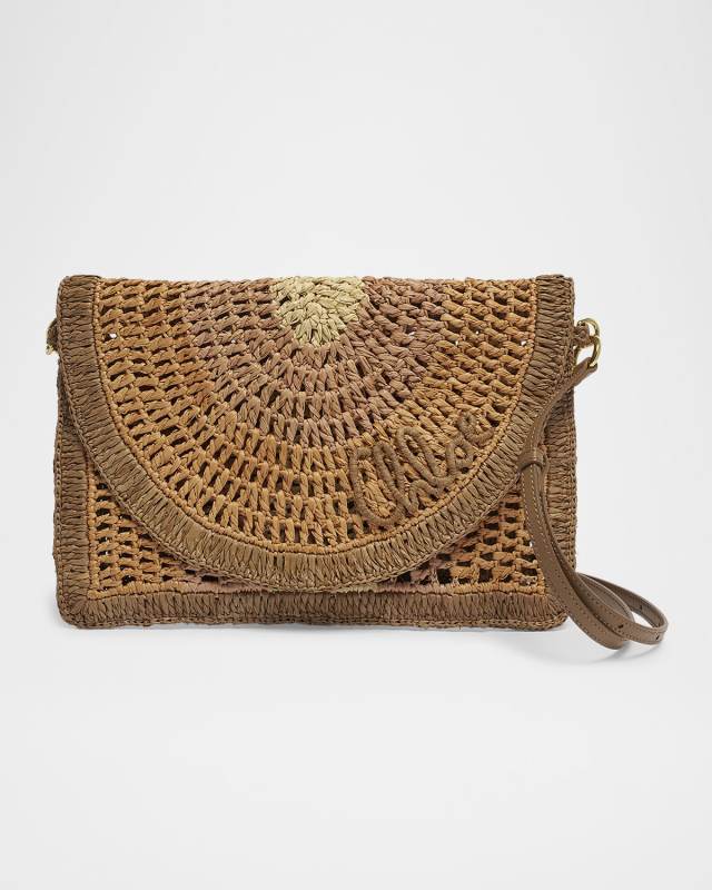 Summer Banana Sling Crossbody Bag in Crochet Paper and Leather